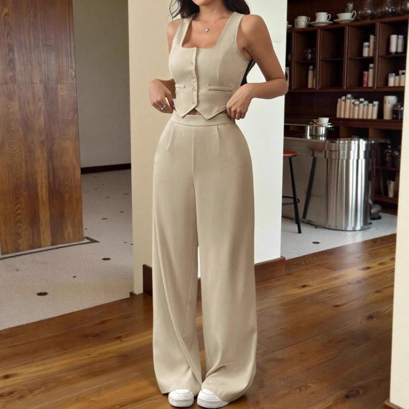 Tight-fitting Tank Top Set With High-waisted Wide-leg Womens Casual Trousers by GJG Denim