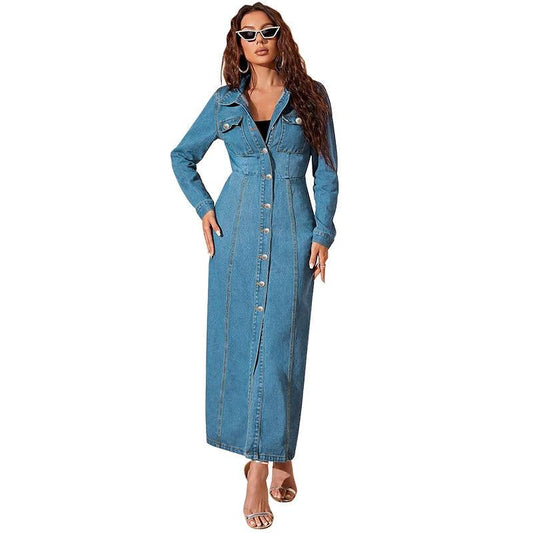 Denim Button Cardigan Jacket Dress by GJG Denim