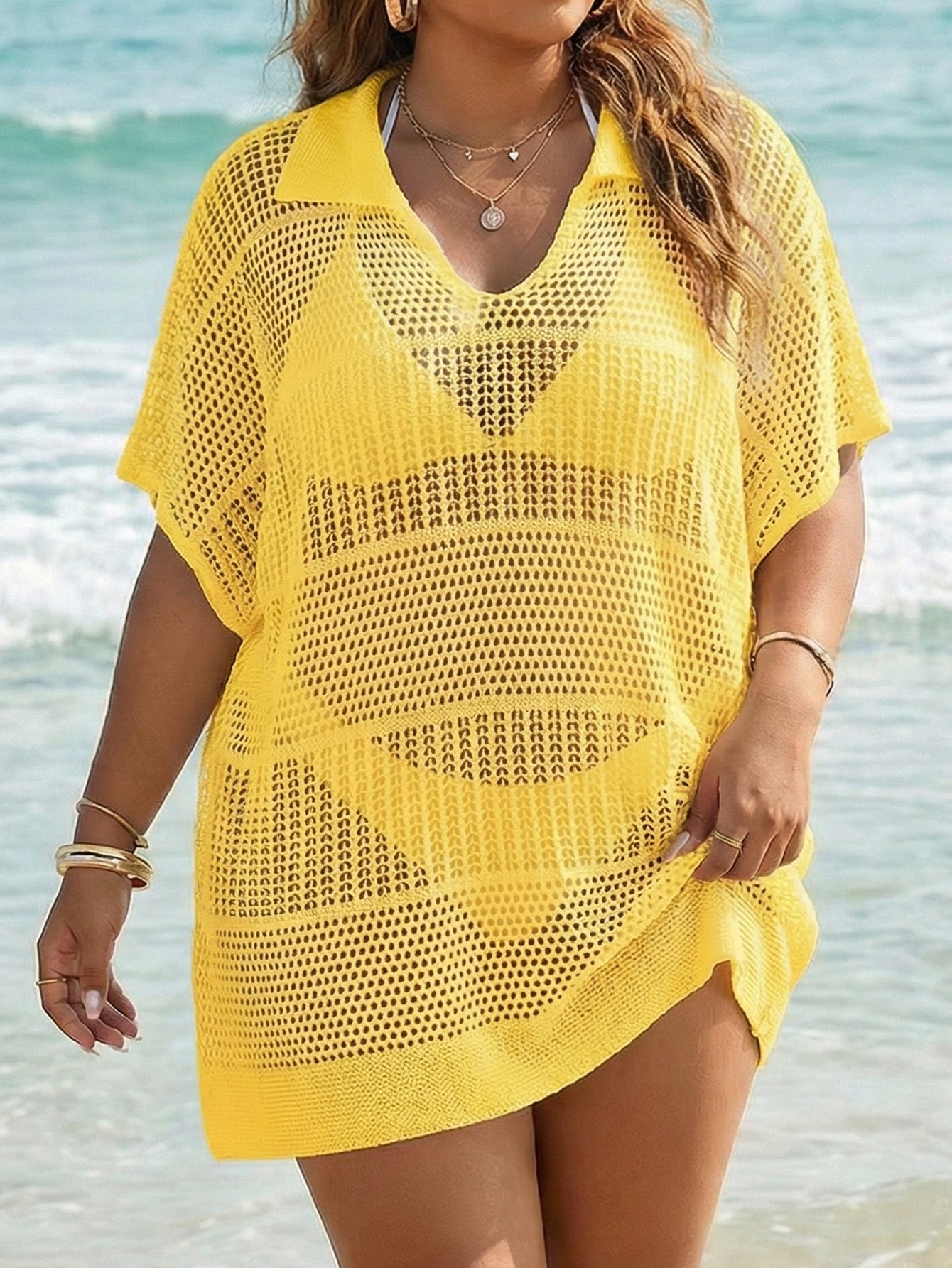 Women's Polo-Neck Blouse Plus-Size Beach Cover-Up by GJG Denim