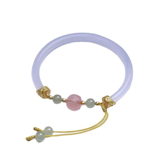 Natural White Agate Half Bracelet With South Red Lotus Beads Accessories S925 Silver by GJG Denim
