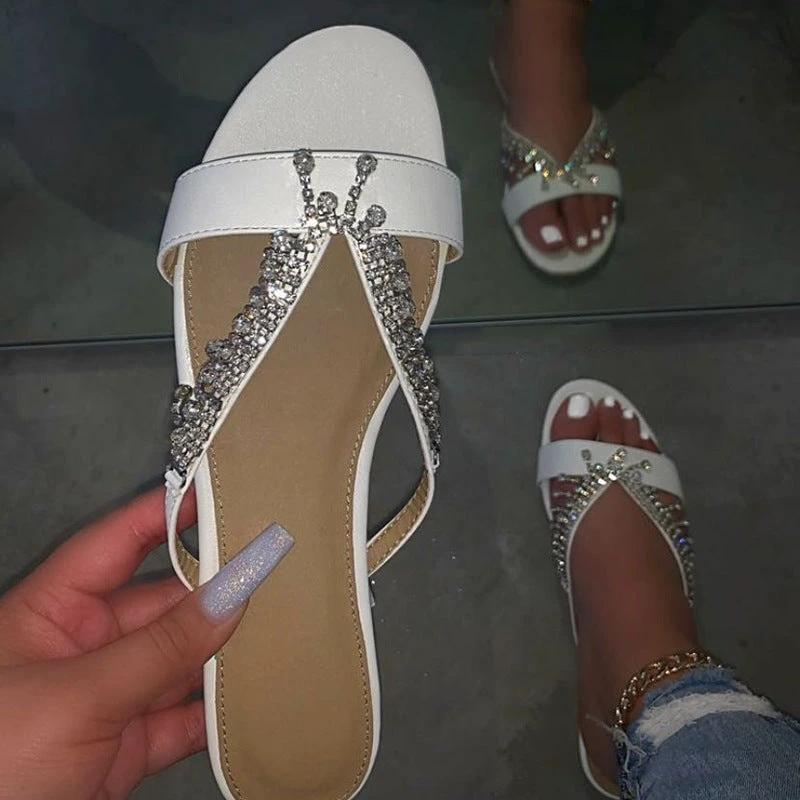 Hand-Beaded Flat Sandals With Diamonds by GJG Denim