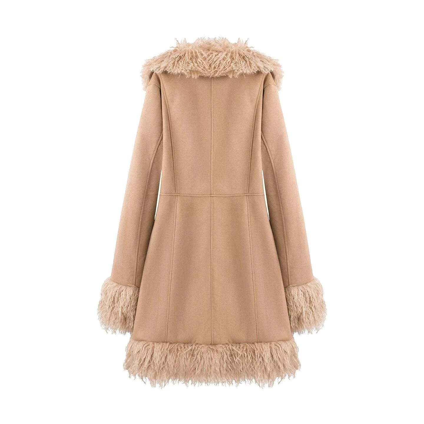 Stylish Mid-Length Suede And Fur Patchwork Coat by GJG Denim