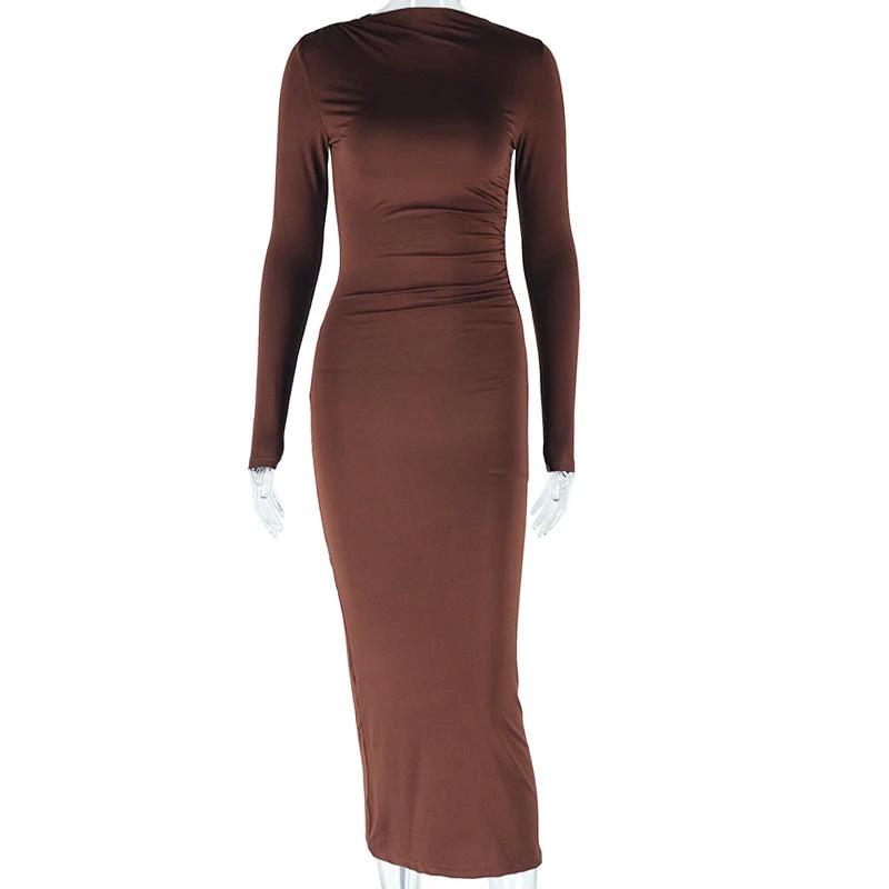 Women's Solid Color Round Neck Long Sleeve Pullover Dress by GJG Denim