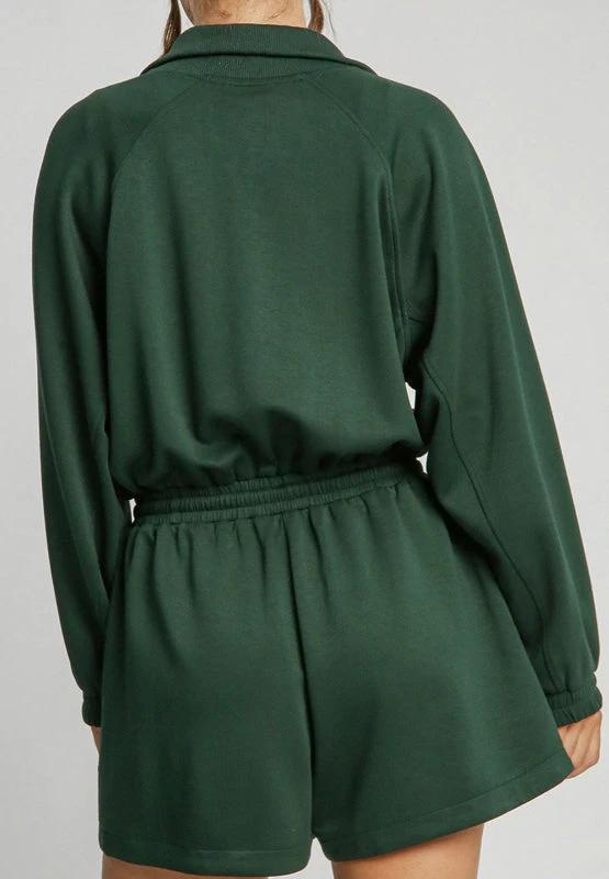 Drawstring Half Zip Long Sleeve Romper by Lady Ros