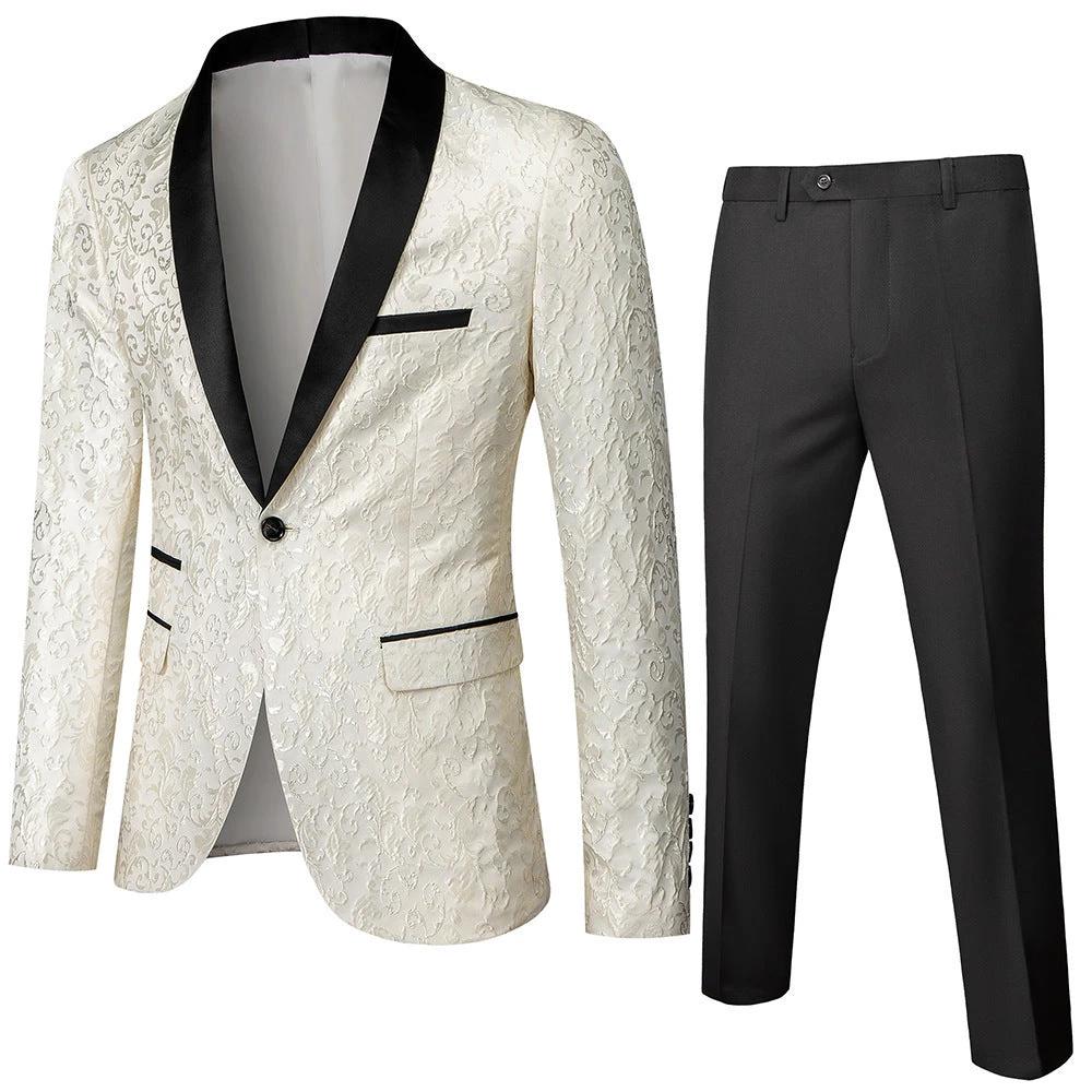 Men's Business Casual Slim Fit Two-piece Suit by GJG Denim