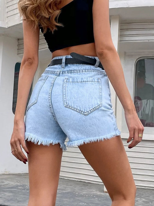 Distressed Raw Hem Denim Shorts by Lady Ros