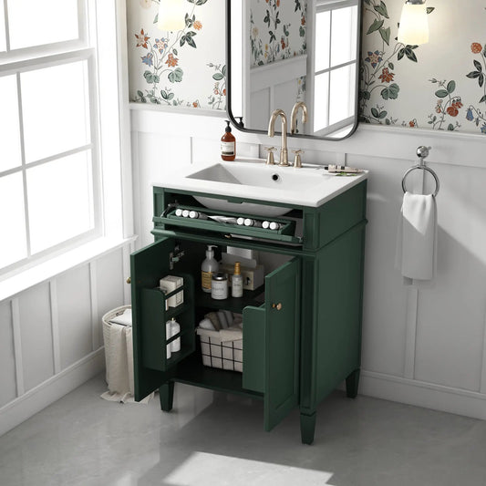 Bathroom Vanity With 2 Doors And Tip-Out Drawer, Bathroom Storage Cabinet With Sink, Soft-Closing Doors With Organizers by GJG Denim