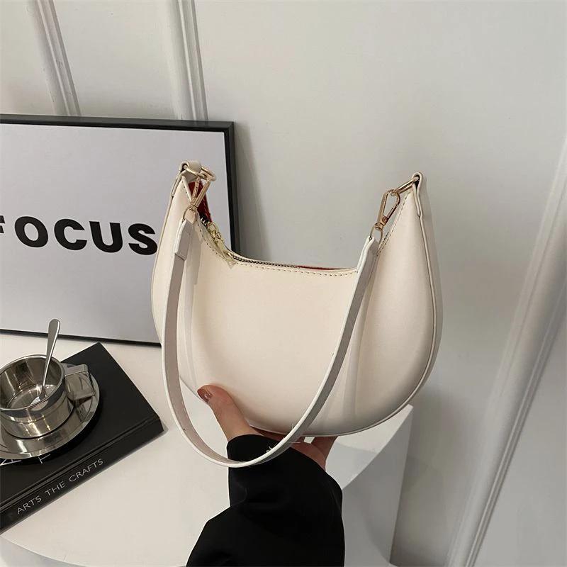 Niche Crescent New Simple All-Match Textured Shoulder Bag For Women by GJG Denim