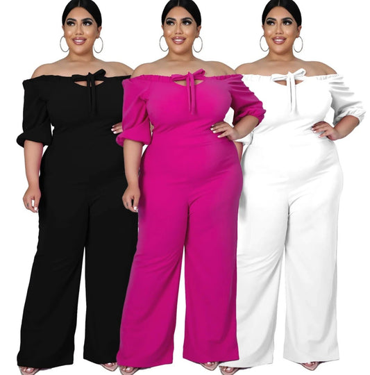 Women's Plus-Size Off-the-Shoulder Sexy Tube Jumpsuit by GJG Denim