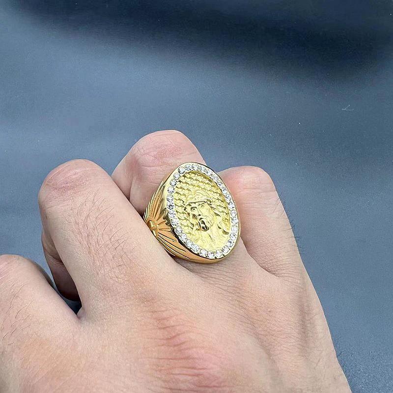 Men's Titanium Steel Polished Vacuum-Plated Gold Ring by GJG Denim