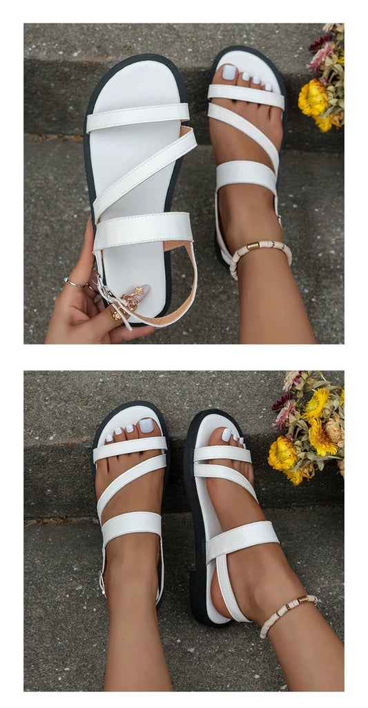 One-line Flat For Outdoors Casual Sandals Women's Shoes Sandals Plus Size Beach by GJG Denim