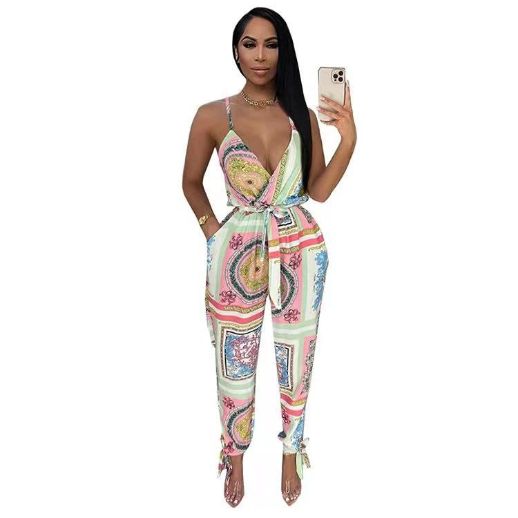Women's Fashion Street Print Suspender Bodysuit by GJG Denim