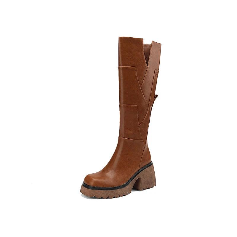 Brown Women's Platform Below The Knee Boots by GJG Denim