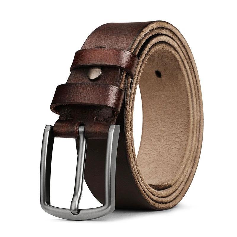 Men's First Layer Leather Alloy Buckle Belt by GJG Denim