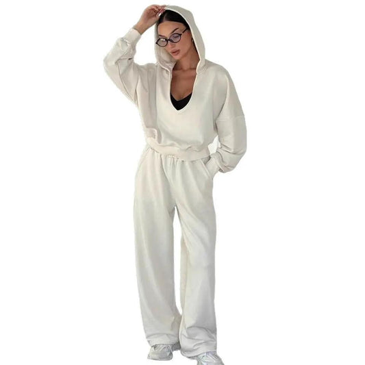 Women's Hooded Sweatshirt And Track Pants Two-Piece Set by GJG Denim