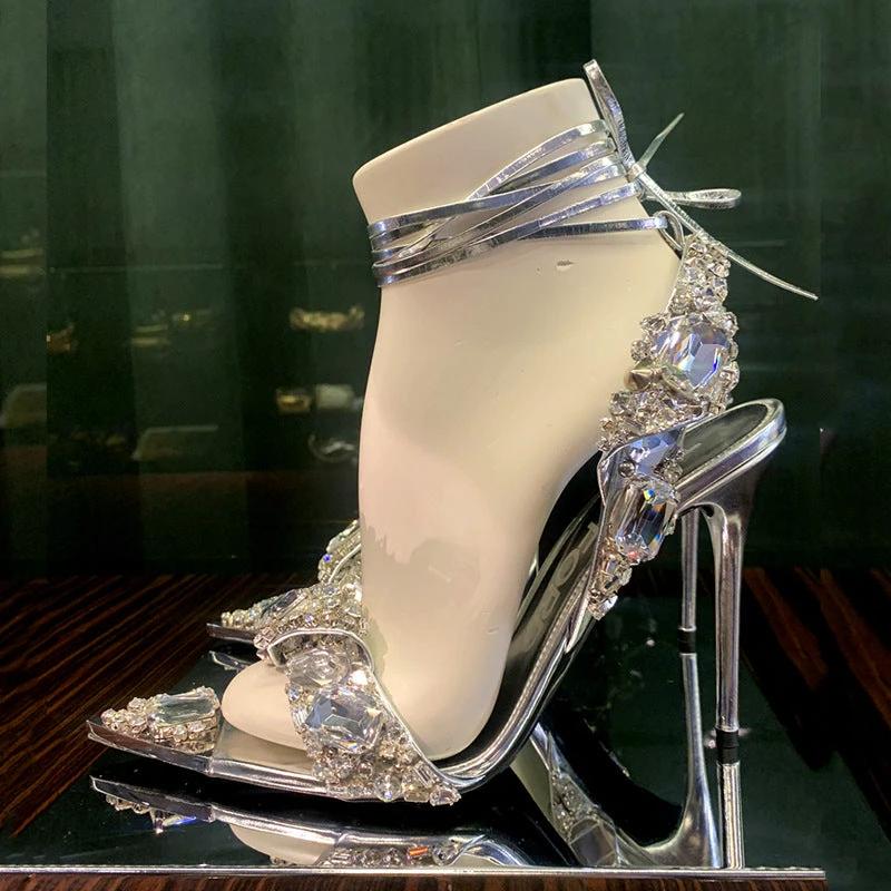 European And American Super High Heel Pointed Toe Rhinestone Fashion Banquet Catwalk by GJG Denim