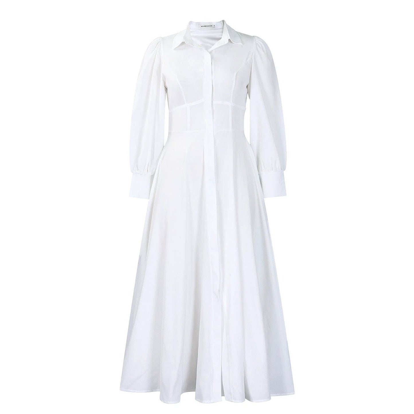 Women's Elegant Long Sleeve Big Hem Shirt Solid Color Dress by GJG Denim