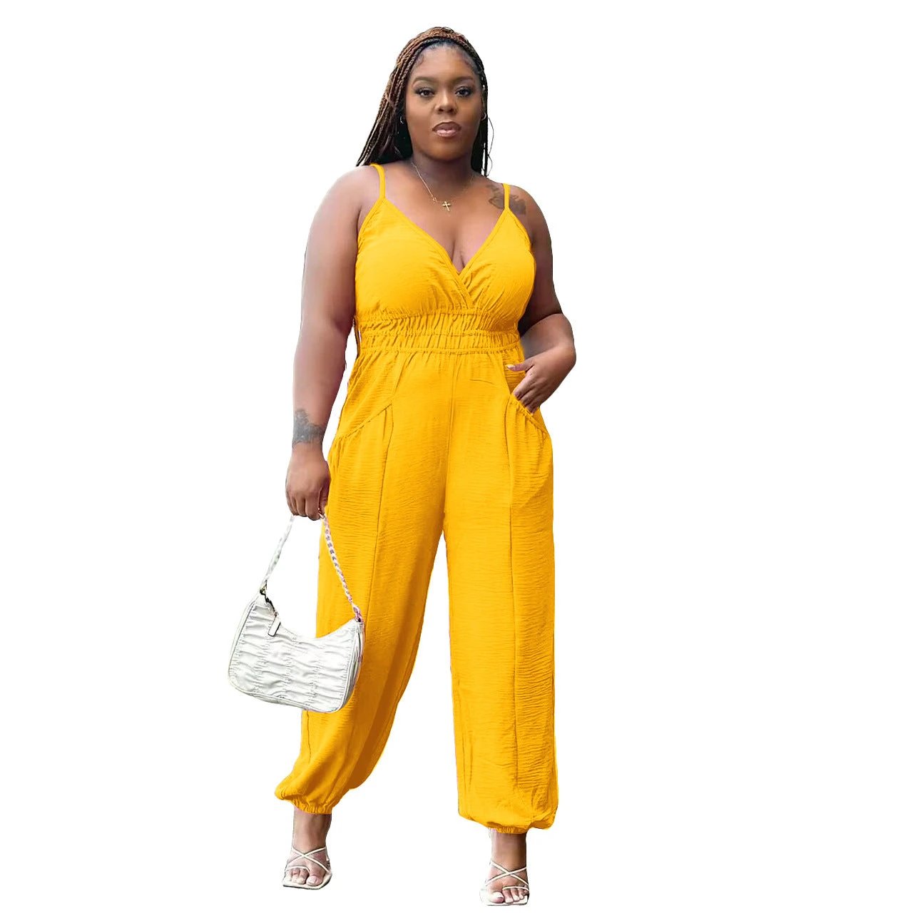 Women's Slip Plus Size Woman Cotton And Linen Jumpsuit by GJG Denim