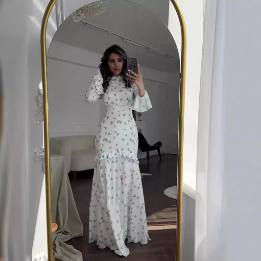 Gentle Floral Flounce Long Dress by GJG Denim