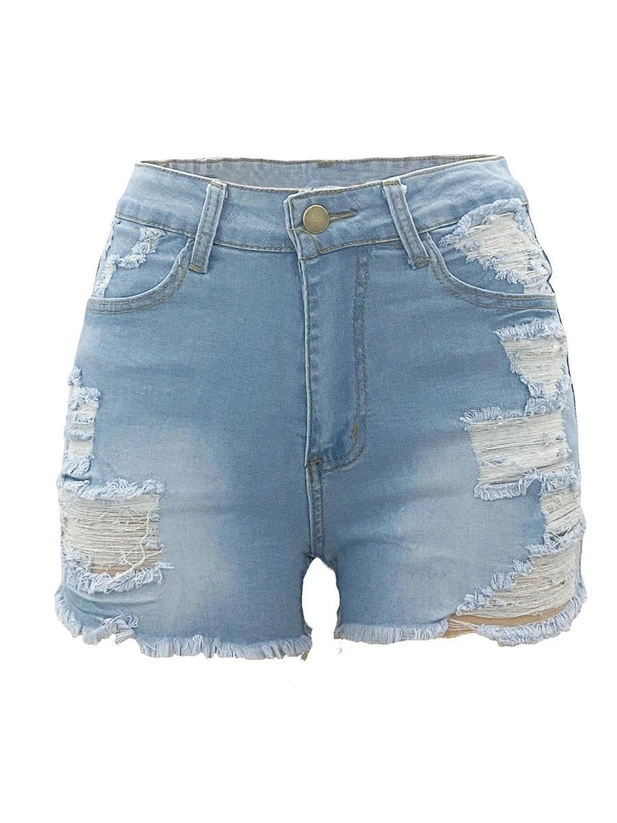 High Elastic Ripped Jeans Denim Shorts For Women by GJG Denim