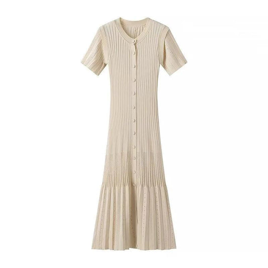 Women's Clothing Fashionable Knitted Single Row Dress by GJG Denim