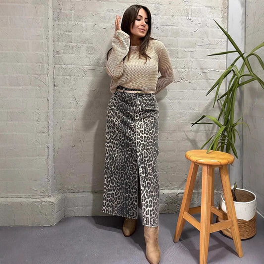 Leopard Print Straight Ankle-length Skirt by GJG Denim