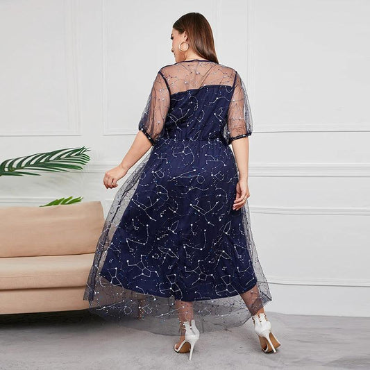 Plus Size New French Hepburn Dress Women Mesh Banquet Party Maxi Dress Prom Dresses by Lady Ros