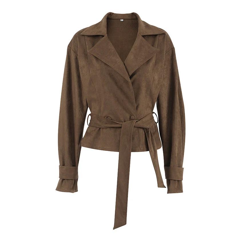 Suede Stomach Blanket Lace-up Coat Women's Vintage Coat by GJG Denim