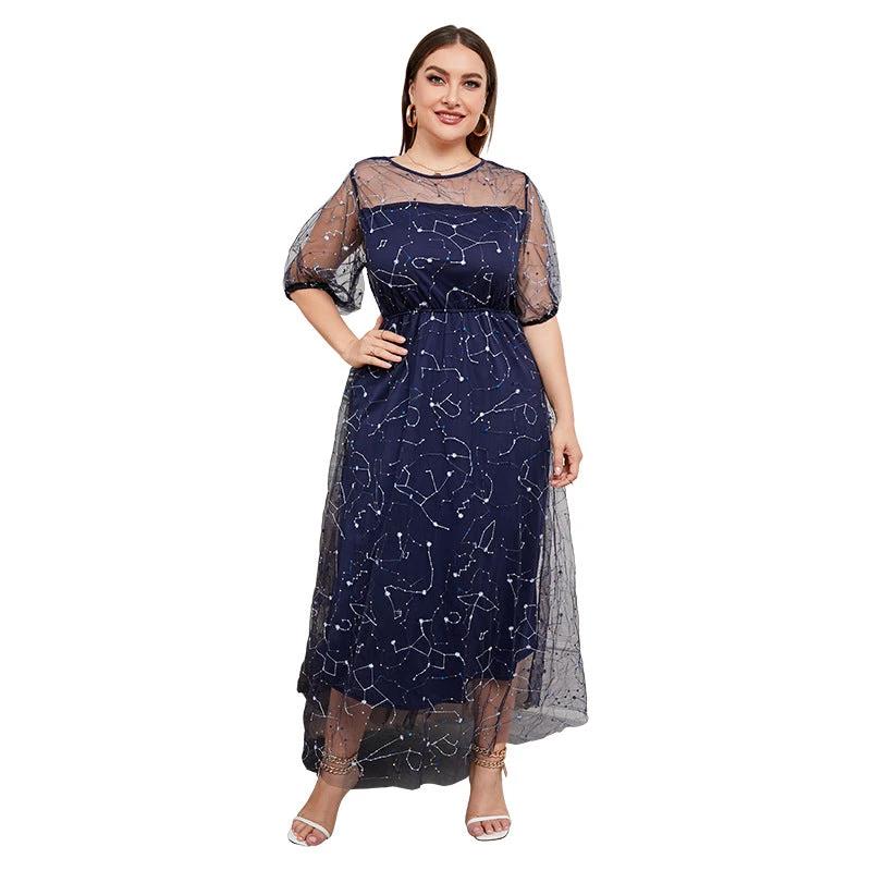 Plus Size New French Hepburn Dress Women Mesh Banquet Party Maxi Dress Prom Dresses by Lady Ros