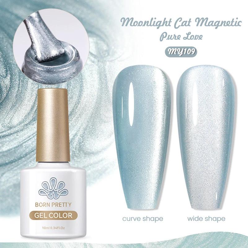 Mirror Porcelain White Cat's Eye White Moonlight Gel Nail Polish by GJG Denim