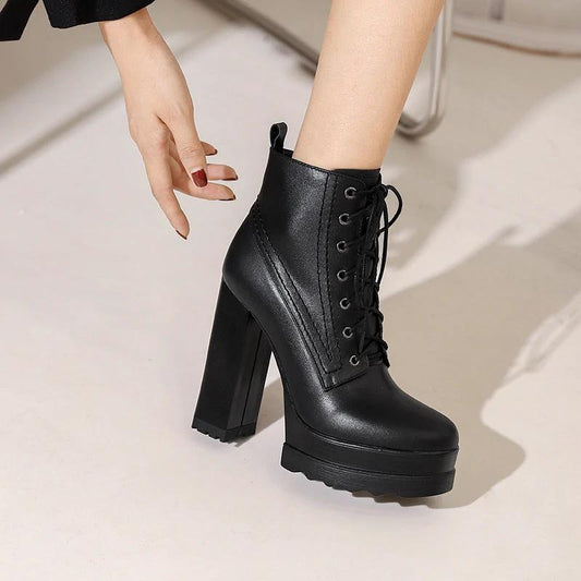 Women's Chunky Heel Waterproof Platform High Heel Boots by GJG Denim