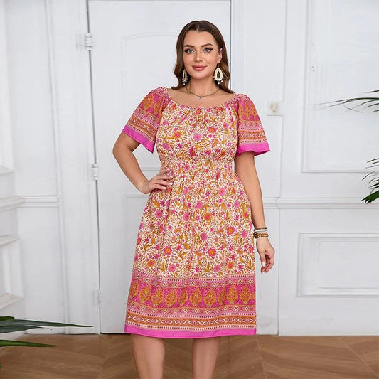 Plus Size Women Clothing Short Sleeve Bohemian Dress Holiday Beach Dress Summer by Lady Ros