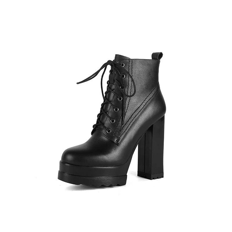 Women's Chunky Heel Waterproof Platform High Heel Boots by GJG Denim
