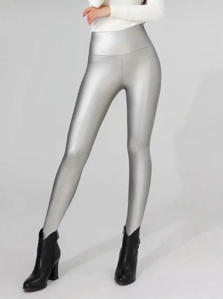 Slim Fit Hip Raise Leather Pants Thin Velvet Outdoor Casual Leggings by GJG Denim