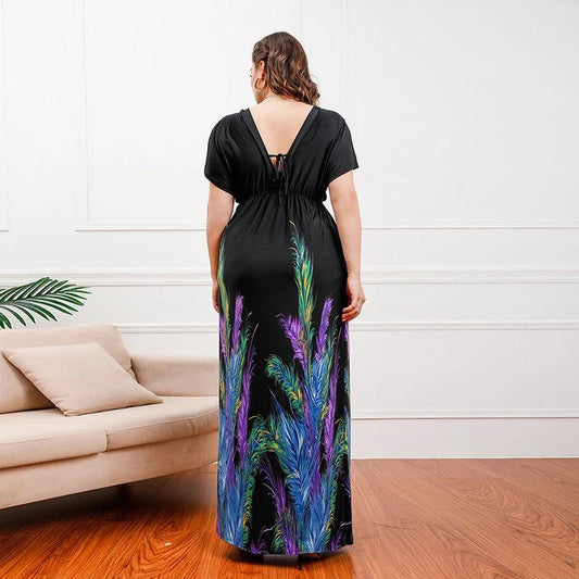 Plus Size Bohemian Girls Extra Long Extra Large Ice Silk Dress Holiday Beach Dress Midi Dress by Lady Ros