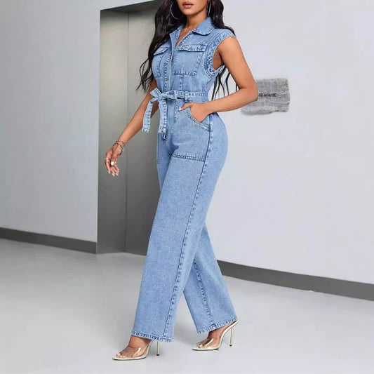 Denim Wear Sleeveless Casual Jumpsuit Trousers Jeans by GJG Denim