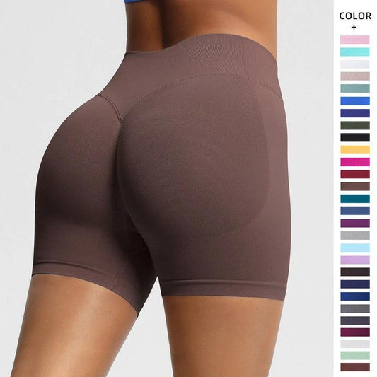 Seamless Three-section Waist Fitness Shorts Women's High Top Sports Yoga Shorts by GJG Denim
