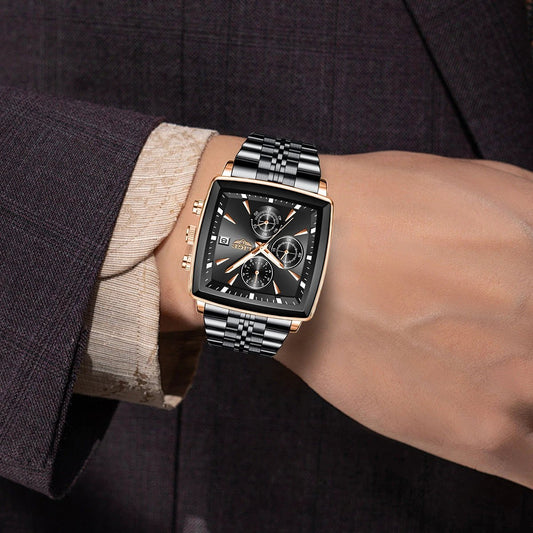 Men's Large Dial Square Watch by GJG Denim
