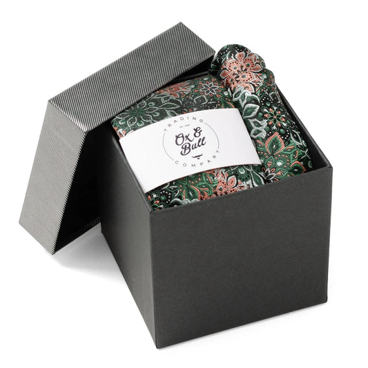 Green Floral Tie and Pocket Square Gift Set by Cufflinks.com
