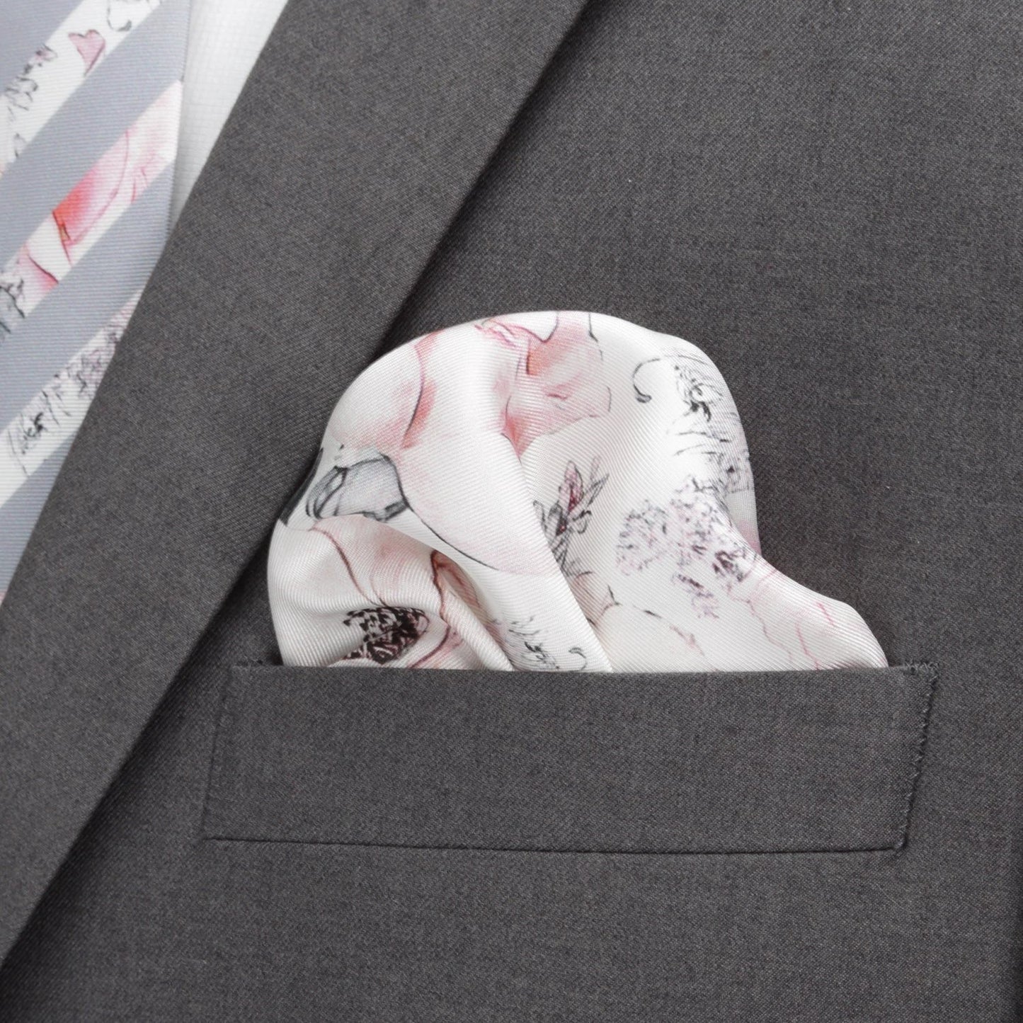 Painted Floral Gray Necktie and Pocket Square Gift Set by Cufflinks.com