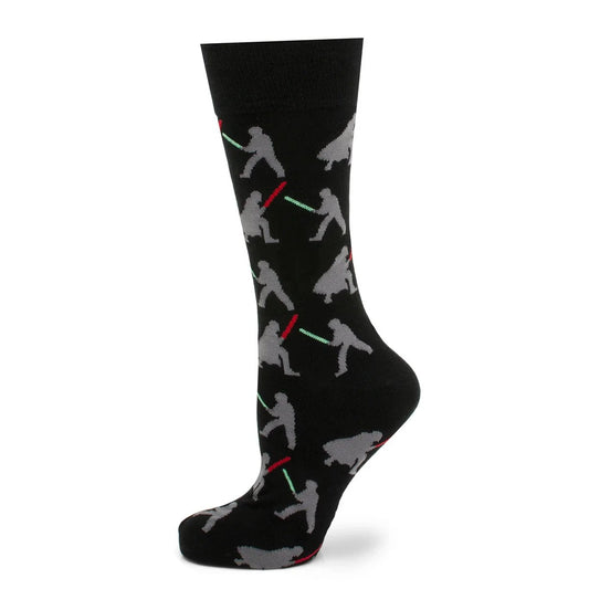 Star Wars Darth Vader and Luke Skywalker LIGHTSABER Battle Black Dress Socks and Darth Vader Lapel Pin Gift Set by Cufflinks.com