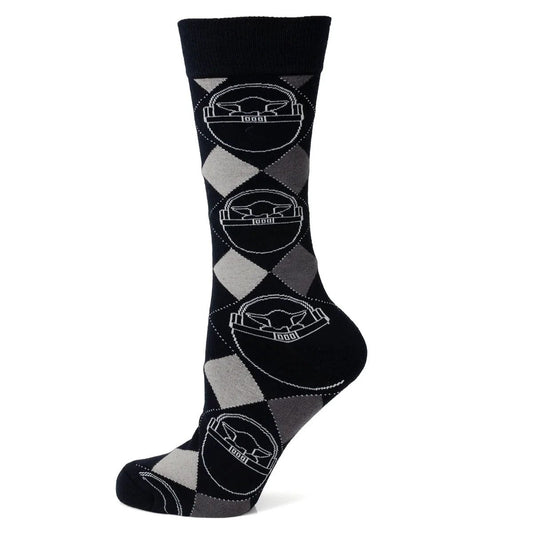 Star Wars Grogu Charcoal Gray Argyle Socks and Lapel Pin Gift Set by Cufflinks.com
