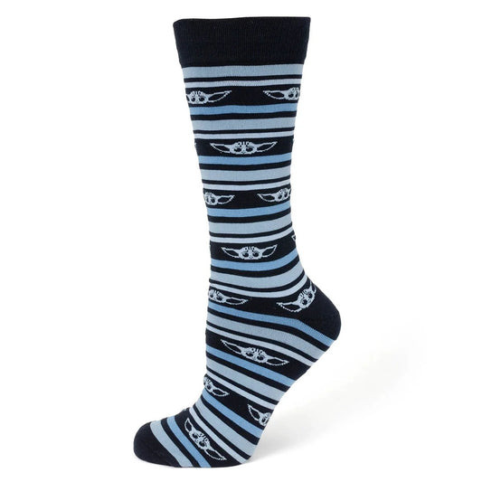 Star Wars Grogu Blue Striped Dress Socks and Lapel Pin Gift Set by Cufflinks.com