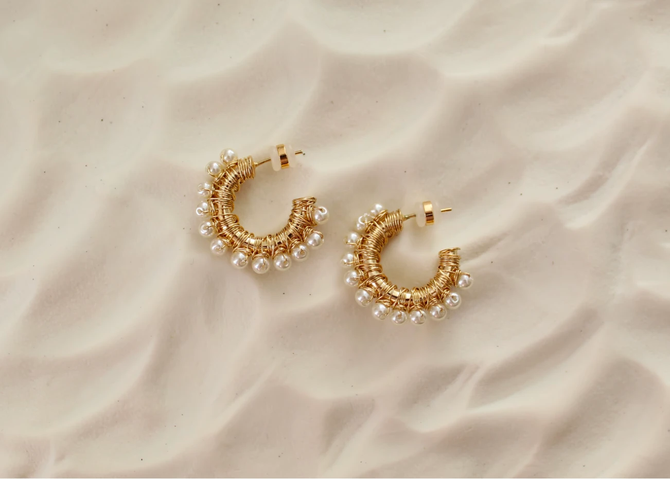 Pearl Wire Wrapped Gold Hoop Earrings & Pearl Ear Cuffs by Views & Co