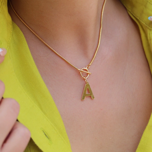 Initial Omega Toggle T Bar Dainty Necklace by Views & Co