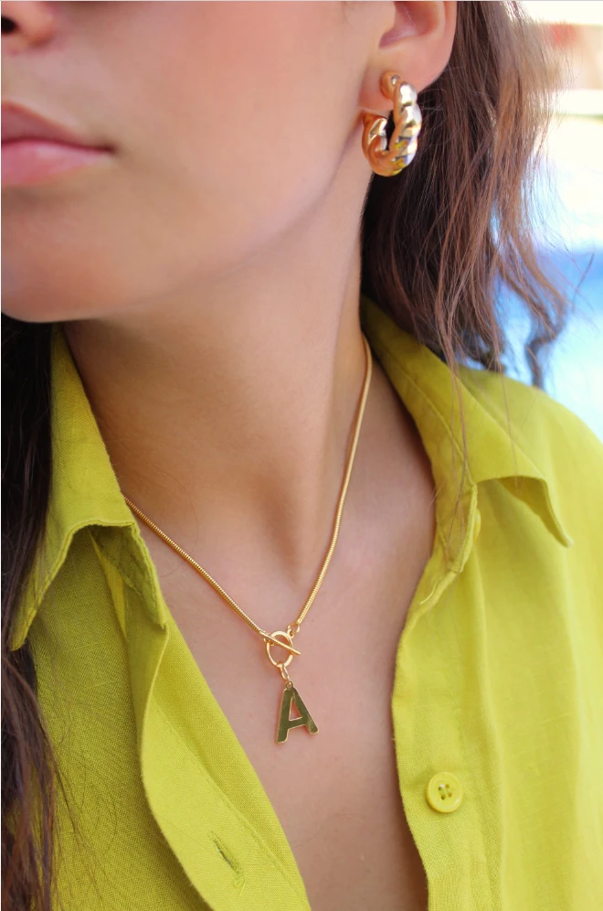 Initial Omega Toggle T Bar Dainty Necklace by Views & Co