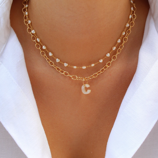 Mother of Pearl Initial Necklace Lightweight by Views & Co