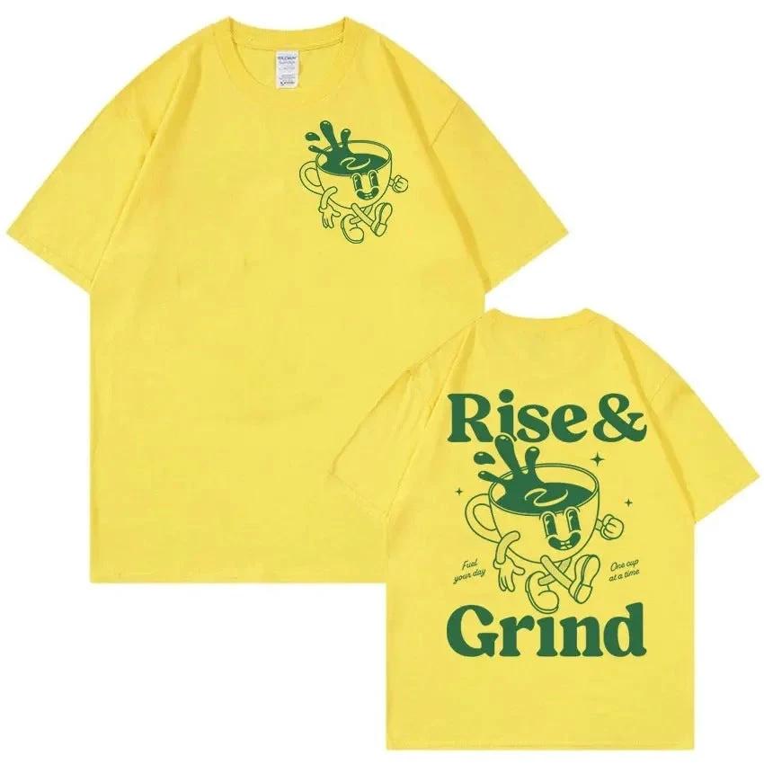"Rise And Grind" Coffee Fun Expression Cartoon T-shirt For Men by GJG Denim