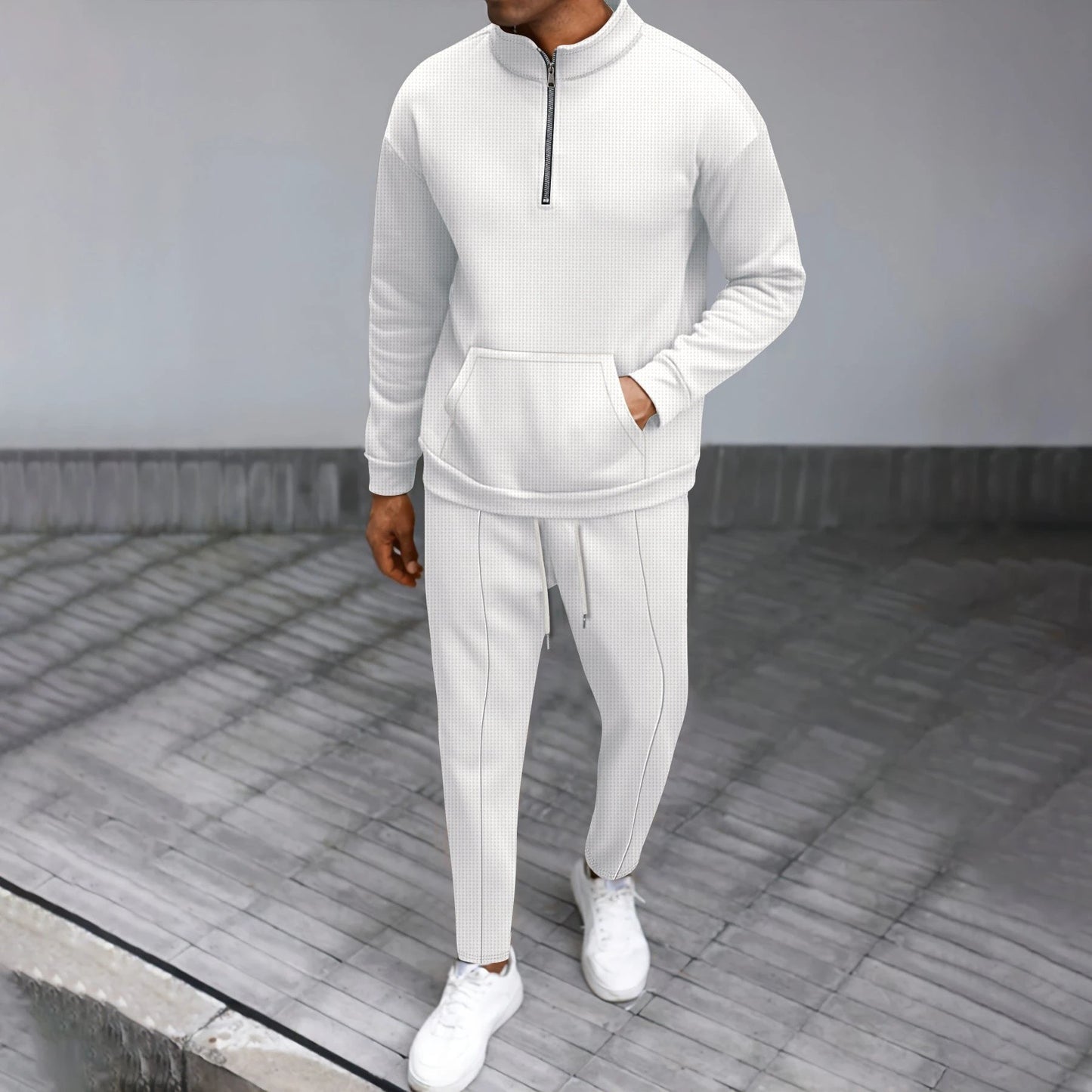 Turtleneck Half Zip Pocket Long Sleeve Sweater Trousers Casual Suit by GJG Denim