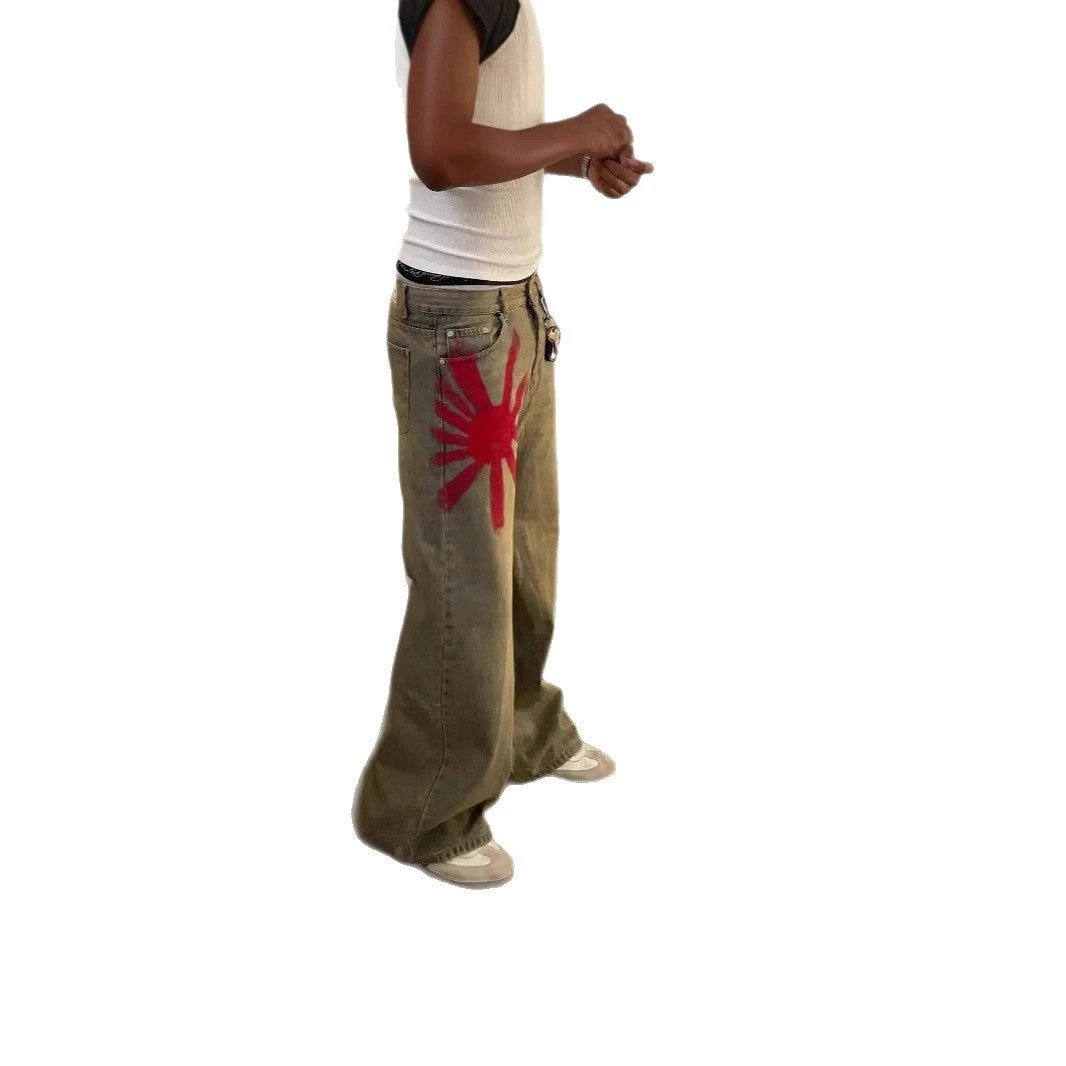 Men's Wide-leg Mopping Denim Jeans by GJG Denim